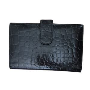 Talbots Black Croc-Embossed Checkbook Holder / Paper Holder Note Pad